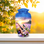 guitar hummingbird sunset cremation urn for human ashes, handmade aluminum memorial urn – photo 4