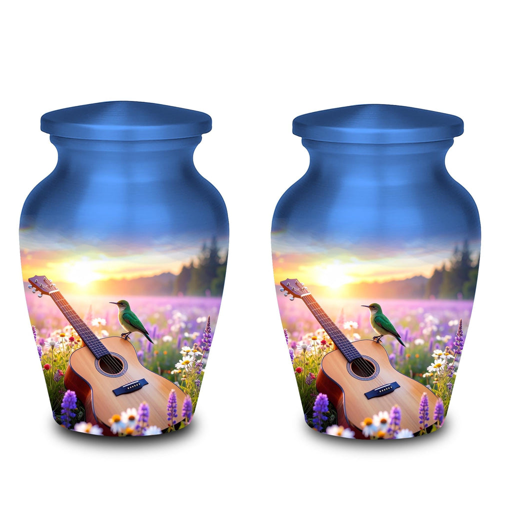 guitar hummingbird sunset cremation urn for human ashes, handmade aluminum memorial urn – photo 8