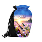 guitar hummingbird sunset cremation urn for human ashes, handmade aluminum memorial urn – photo 3