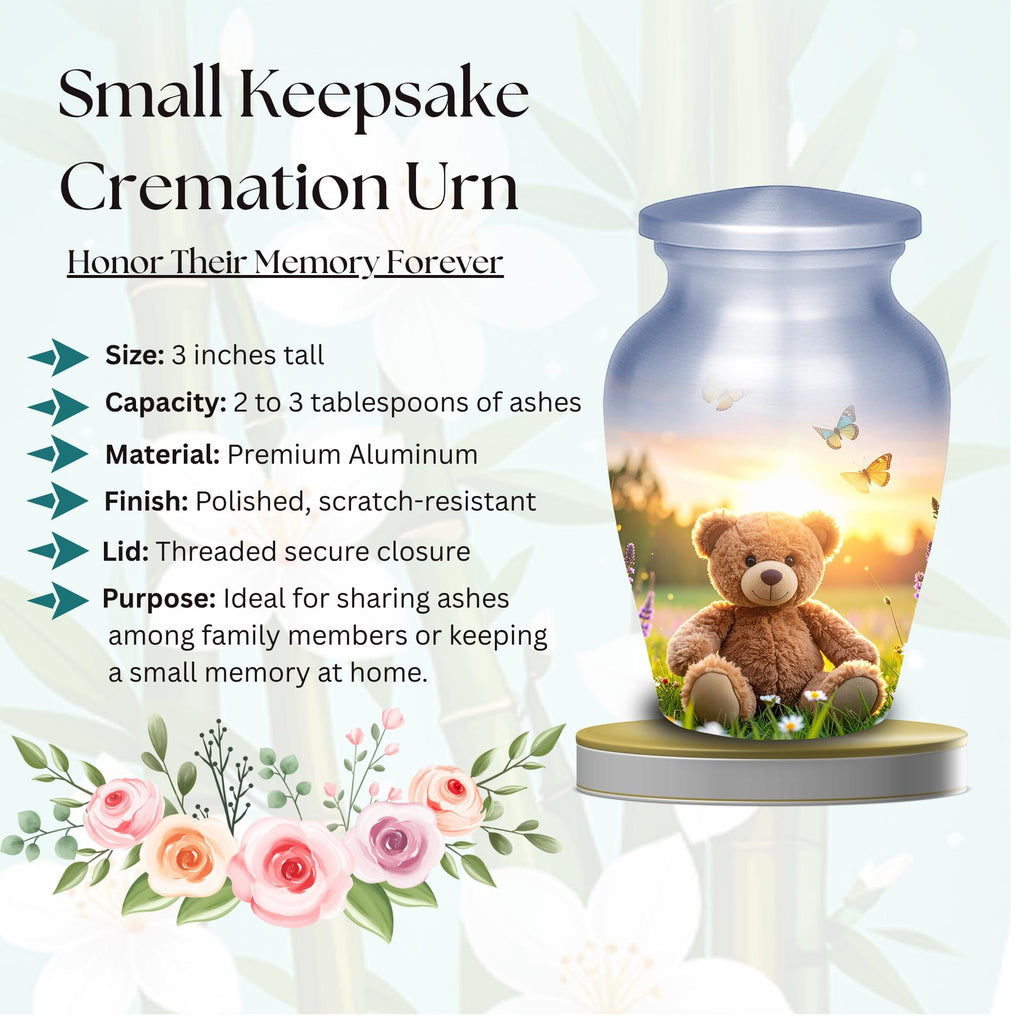 teddy bear butterfly cremation urn for human ashes, handmade aluminum memorial urn – photo 4