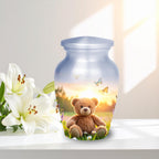 teddy bear butterfly cremation urn for human ashes, handmade aluminum memorial urn – photo 3