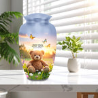 teddy bear butterfly cremation urn for human ashes, handmade aluminum memorial urn – photo 10
