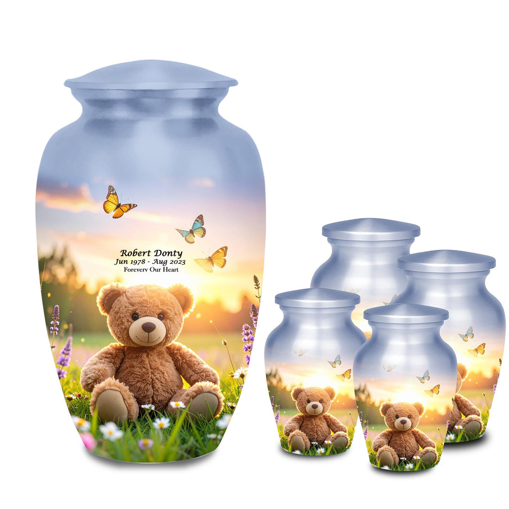 teddy bear butterfly cremation urn for human ashes, handmade aluminum memorial urn – photo 7