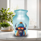 bison sunglasses beanie cremation urn for human ashes, handmade aluminum memorial urn – photo 3