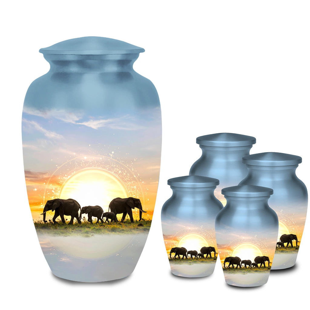 elephant sunrise safari cremation urn for human ashes, handmade aluminum memorial urn – photo 6