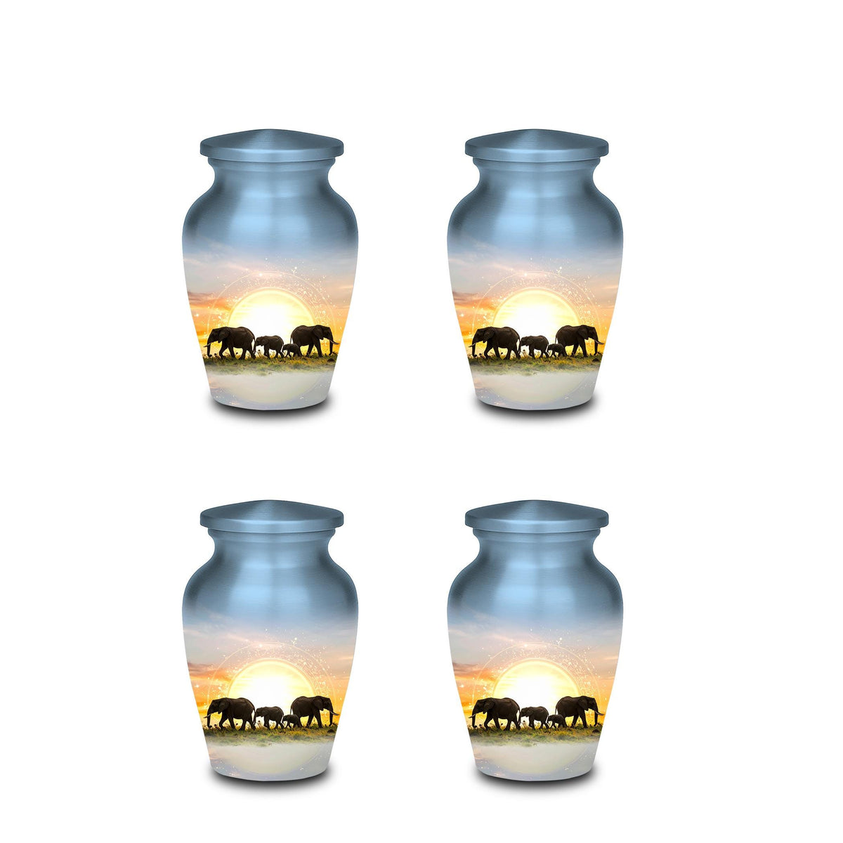elephant sunrise safari cremation urn for human ashes, handmade aluminum memorial urn – photo 8