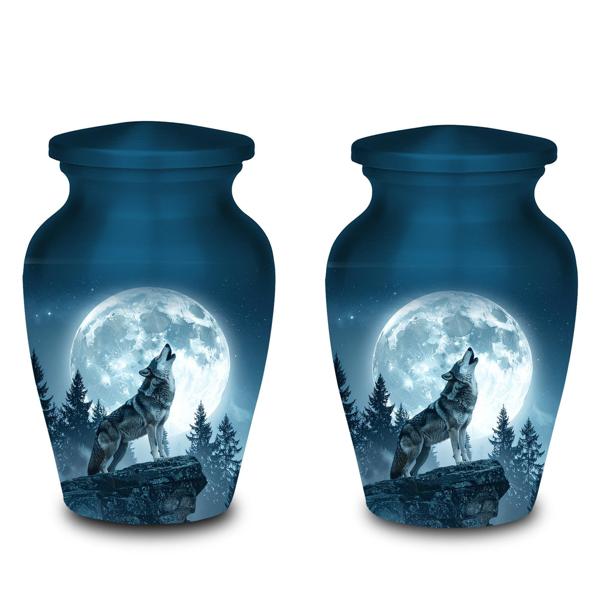 wolf moon wildlife cremation urn for human ashes, handmade aluminum memorial urn – photo 8
