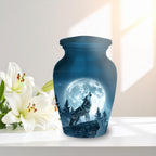 wolf moon wildlife cremation urn for human ashes, handmade aluminum memorial urn – photo 3