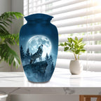 wolf moon wildlife cremation urn for human ashes, handmade aluminum memorial urn – photo 10