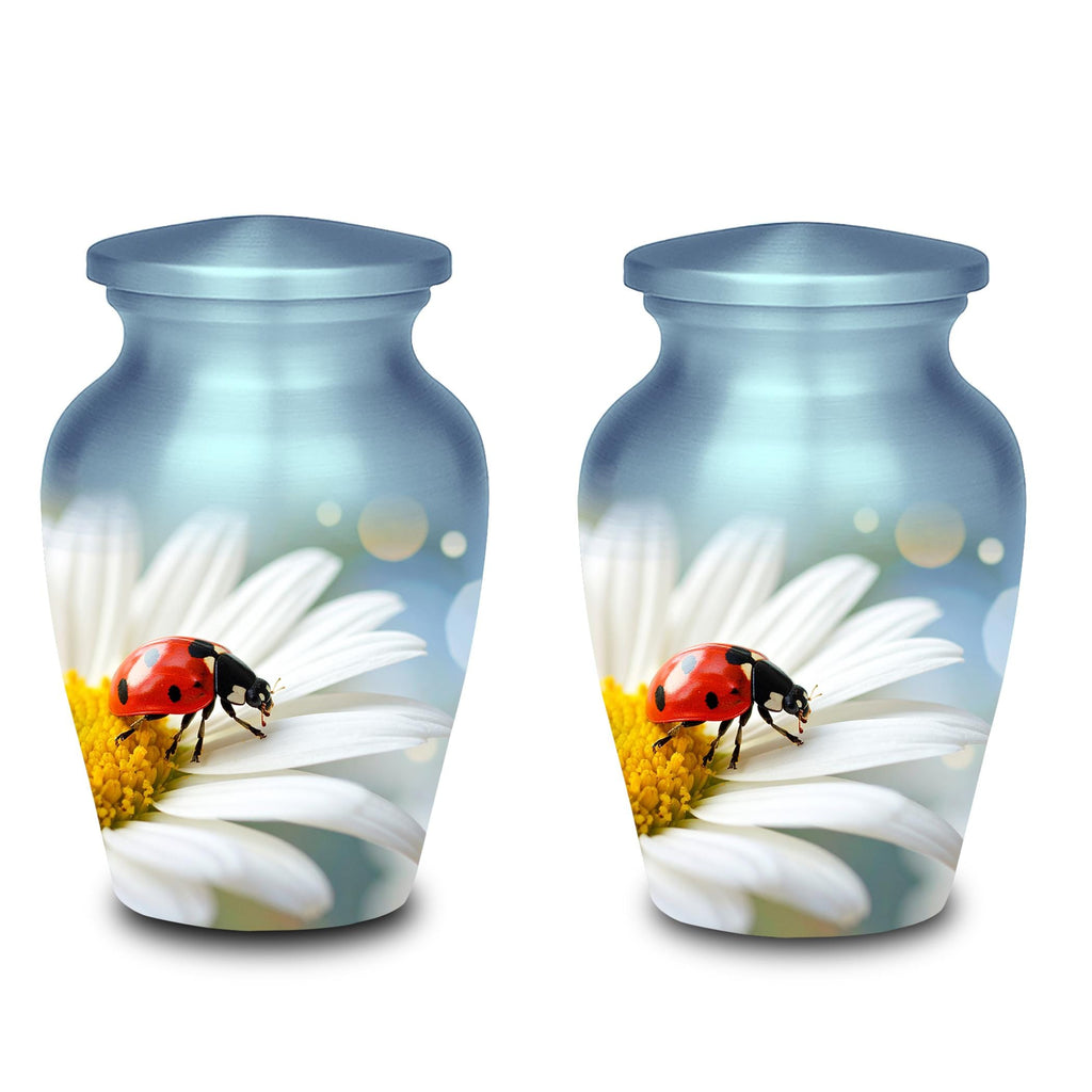 ladybug daisy flower cremation urn for human ashes, handmade aluminum memorial urn – photo 8