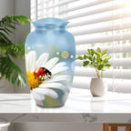 ladybug daisy flower cremation urn for human ashes, handmade aluminum memorial urn – photo 10
