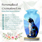 stained glass black and white cat cremation urn for pet ashes, handmade aluminum memorial urn – photo 2