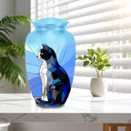 stained glass black and white cat cremation urn for pet ashes, handmade aluminum memorial urn – photo 4