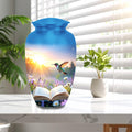 hummingbird open book meadow cremation urn for human ashes, handmade aluminum memorial urn – photo 1
