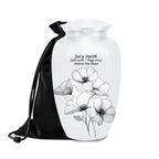 white floral cremation urn for human ashes, handmade aluminum memorial urn – photo 1