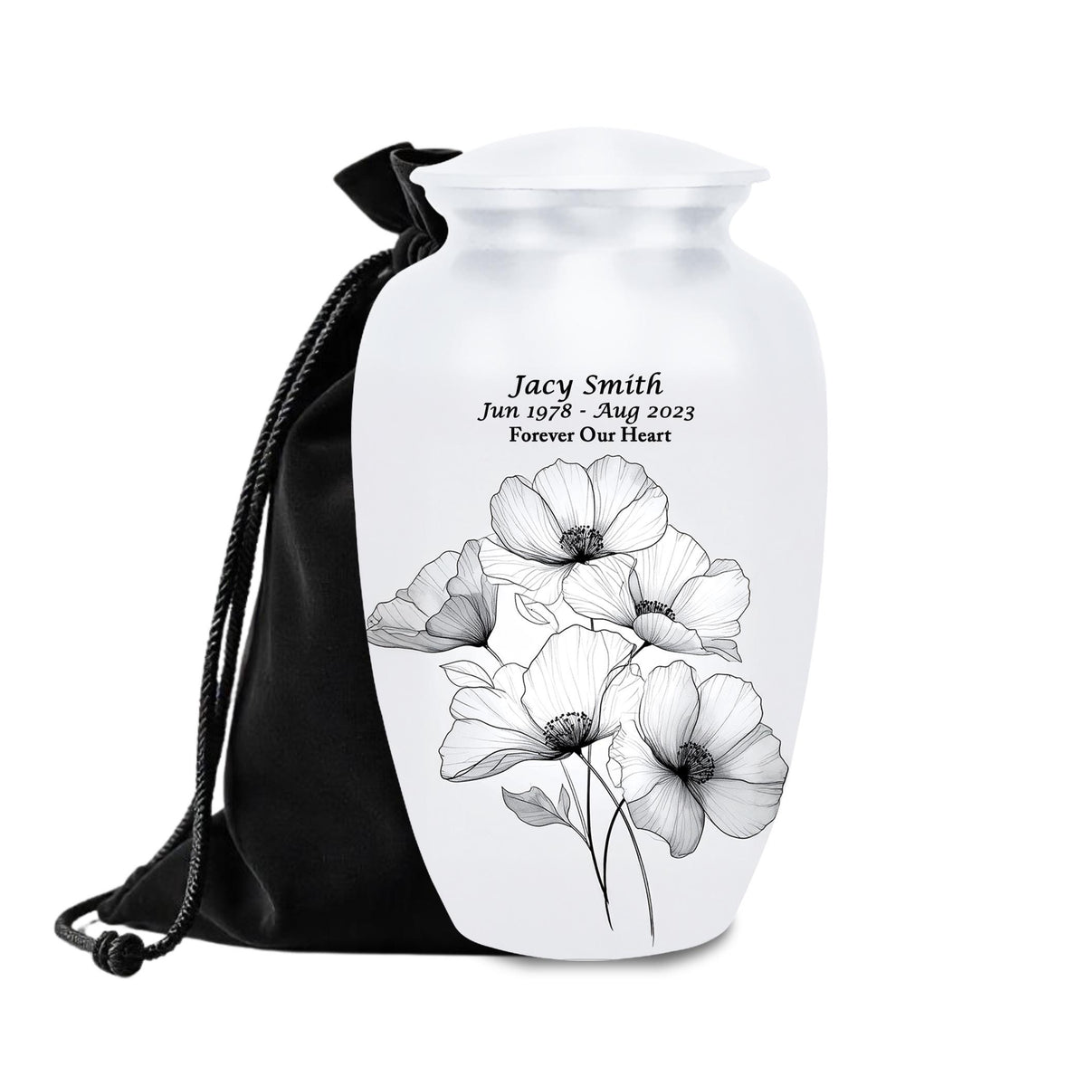 white floral cremation urn for human ashes, handmade aluminum memorial urn – photo 1