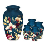 navy blue gold floral cremation urn for human ashes, handmade aluminum memorial urn – photo 10
