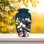 navy blue gold floral cremation urn for human ashes, handmade aluminum memorial urn – photo 4
