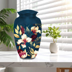 navy blue gold floral cremation urn for human ashes, handmade aluminum memorial urn – photo 9