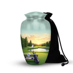 golf course sunset cremation urn for human ashes, handmade aluminum memorial urn – photo 2