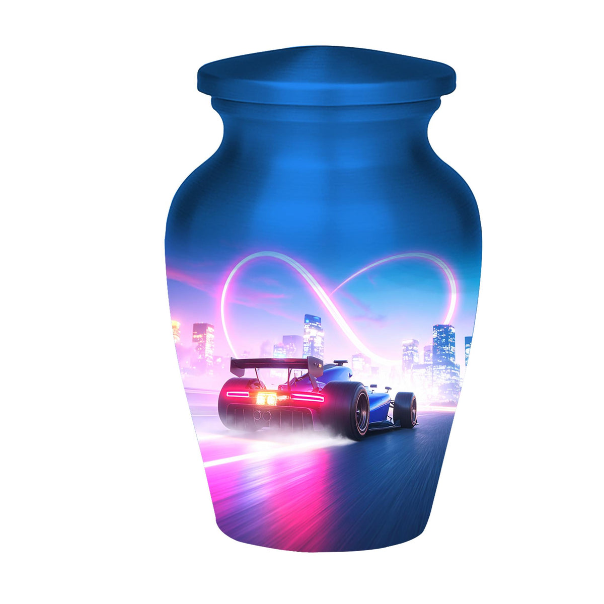 blue racing car cremation urn for human ashes, handmade aluminum memorial urn – photo 6