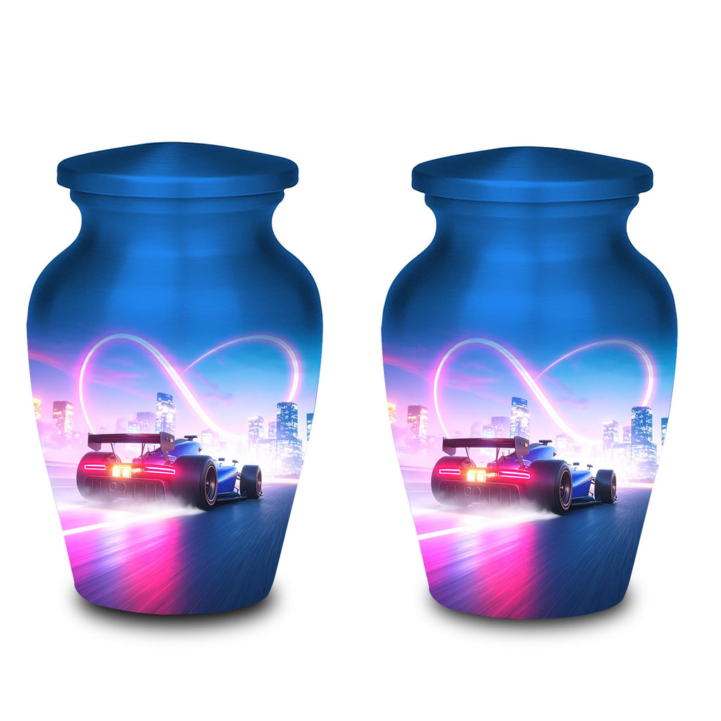 blue racing car cremation urn for human ashes, handmade aluminum memorial urn – photo 8