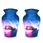 blue racing car cremation urn for human ashes, handmade aluminum memorial urn – photo 8
