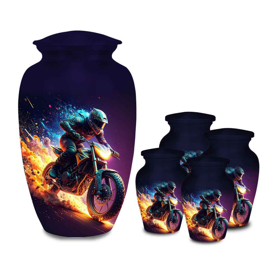 neon fire motorcycle cremation urn for human ashes, handmade aluminum memorial urn – photo 10