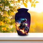 neon fire motorcycle cremation urn for human ashes, handmade aluminum memorial urn – photo 4