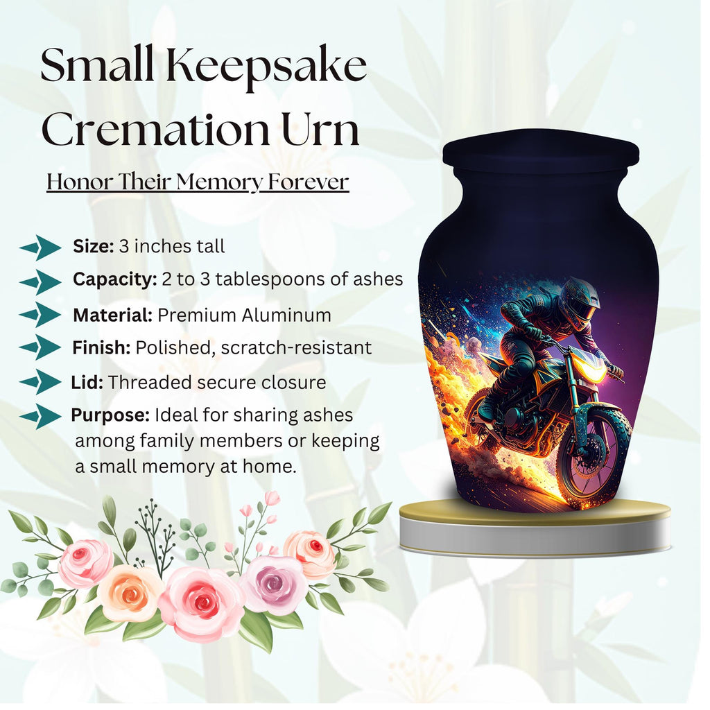 neon fire motorcycle cremation urn for human ashes, handmade aluminum memorial urn – photo 7