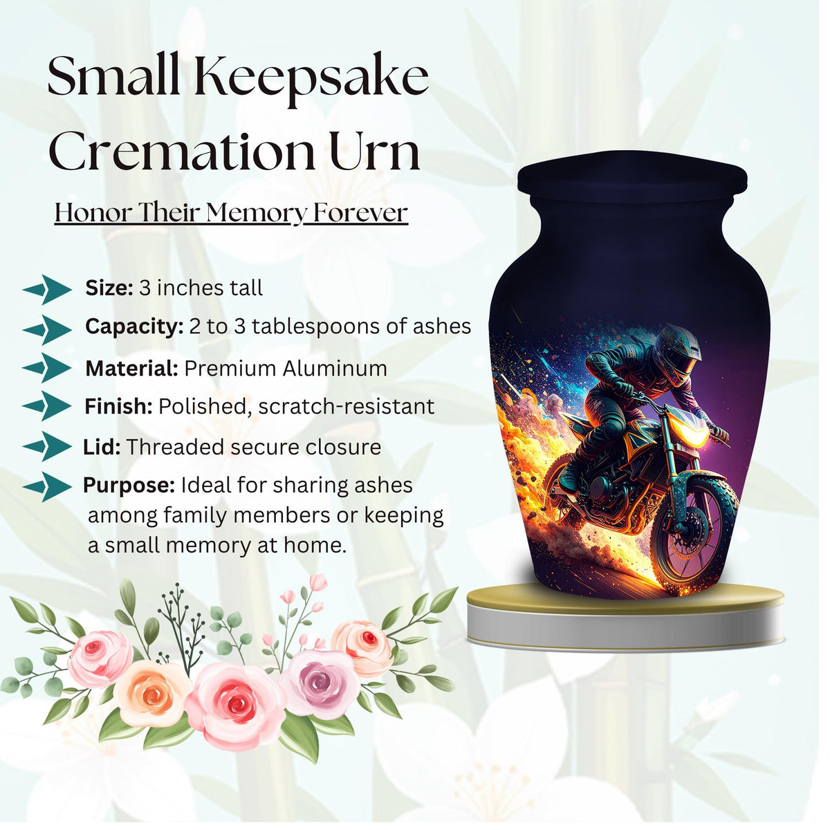 neon fire motorcycle cremation urn for human ashes, handmade aluminum memorial urn – photo 7