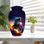neon fire motorcycle cremation urn for human ashes, handmade aluminum memorial urn – photo 5