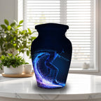 blue neon skateboard cremation urn for human ashes, handmade aluminum memorial urn – photo 4