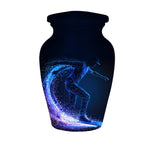 blue neon skateboard cremation urn for human ashes, handmade aluminum memorial urn – photo 5