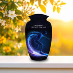 blue neon skateboard cremation urn for human ashes, handmade aluminum memorial urn – photo 3