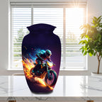 neon fire motorcycle cremation urn for human ashes, handmade aluminum memorial urn – photo 1