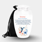 hummingbird floral poem cremation urn for human ashes, handmade aluminum memorial urn – photo 2