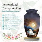 white cat moon floral cremation urn for pet ashes, handmade aluminum memorial urn – photo 2