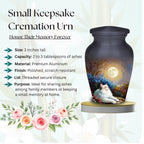 white cat moon floral cremation urn for pet ashes, handmade aluminum memorial urn – photo 8