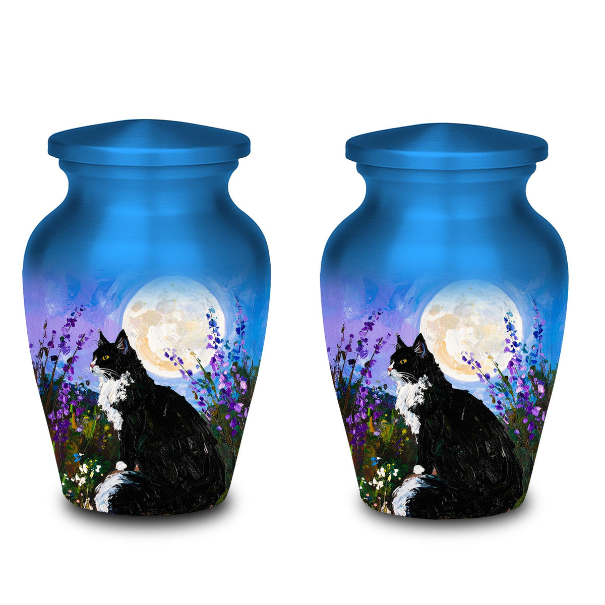 black cat lavender moon cremation urn for pet ashes, handmade aluminum memorial urn – photo 7