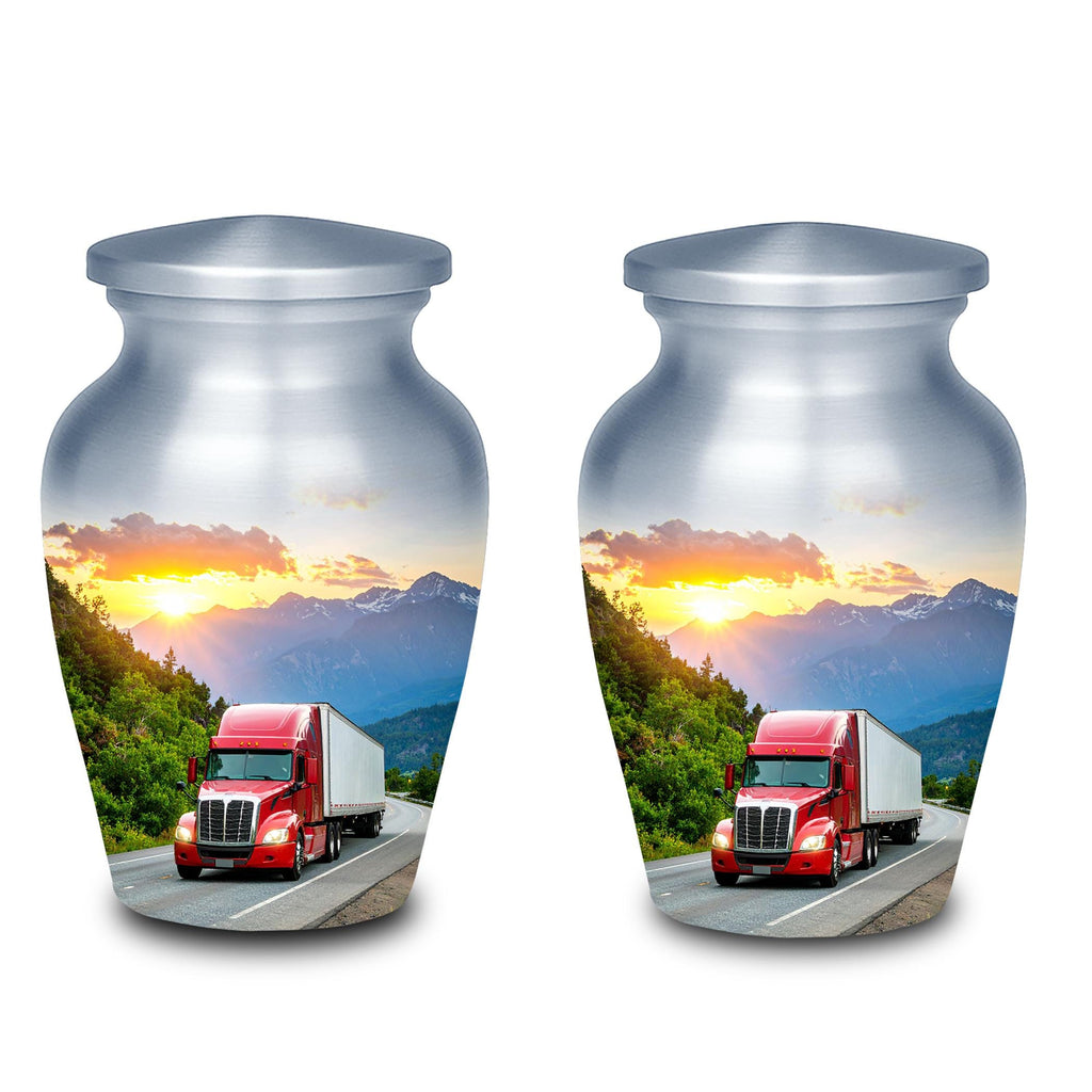 red truck driver cremation urn for human ashes, handmade aluminum memorial urn – photo 8