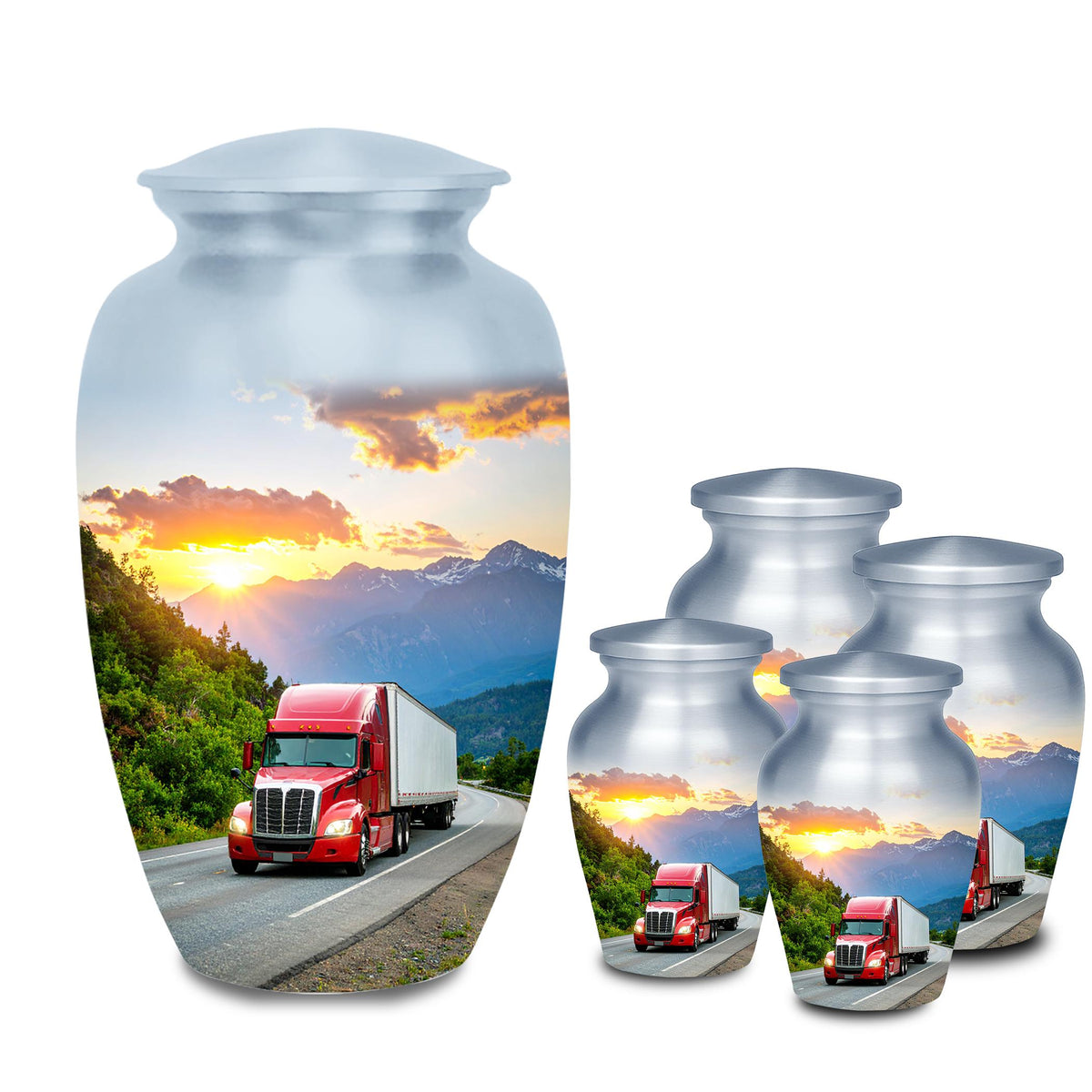 red truck driver cremation urn for human ashes, handmade aluminum memorial urn – photo 5
