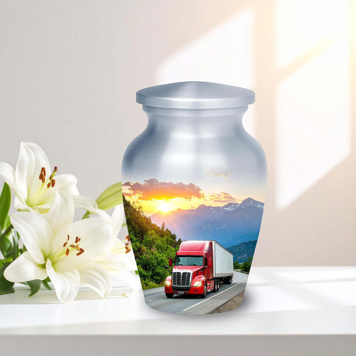 red truck driver cremation urn for human ashes, handmade aluminum memorial urn – photo 6