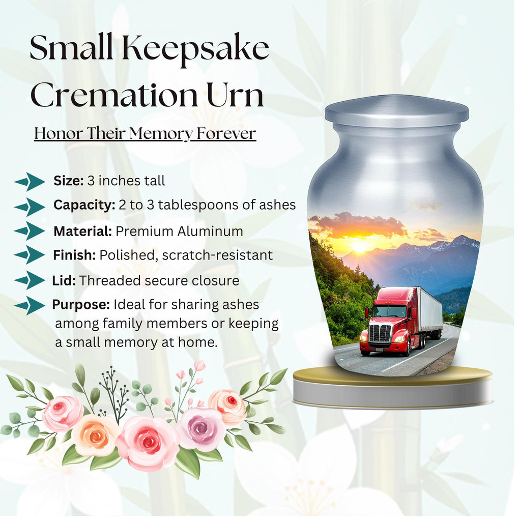 red truck driver cremation urn for human ashes, handmade aluminum memorial urn – photo 7