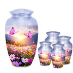 pink butterfly floral meadow cremation urn for human ashes, handmade aluminum memorial urn – photo 6
