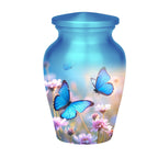 blue butterfly wildflower cremation urn for human ashes, handmade aluminum memorial urn – photo 8