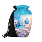 blue butterfly wildflower cremation urn for human ashes, handmade aluminum memorial urn – photo 2