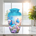 blue butterfly wildflower cremation urn for human ashes, handmade aluminum memorial urn – photo 1