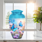 blue butterfly wildflower cremation urn for human ashes, handmade aluminum memorial urn – photo 1