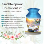 hummingbird open book meadow cremation urn for human ashes, handmade aluminum memorial urn – photo 4